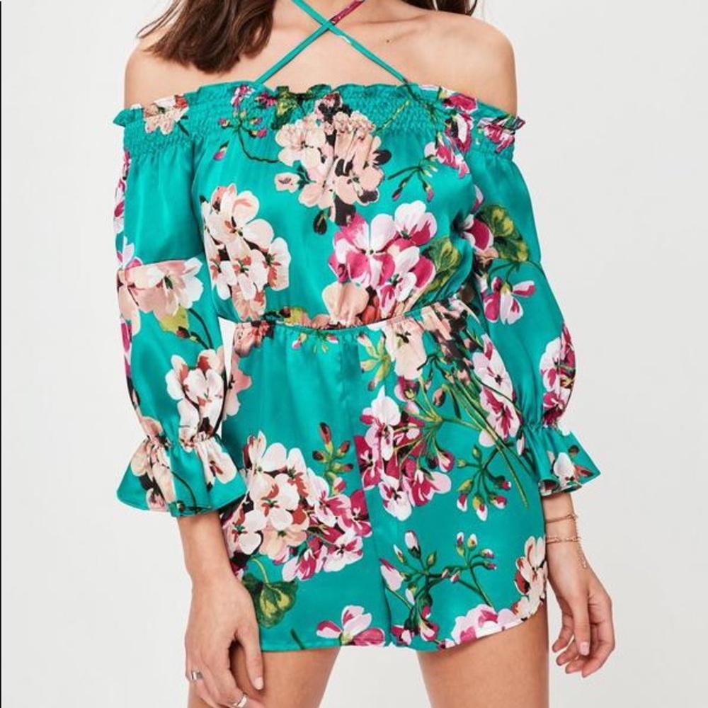 Missguided Turquoise Floral Romper
